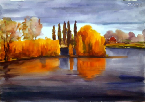 Watercolor painting River surface Serdyuk Boris
