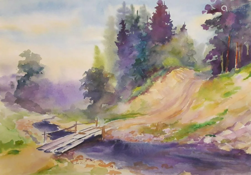 Watercolor painting Bridge Serdyuk Boris Petrovich
