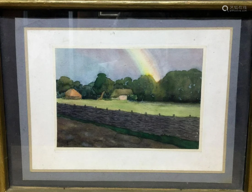 Watercolor painting Landscape with a rainbow Tsyupka
