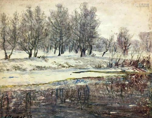 Pencil painting Winter landscape Alexander Georgievich