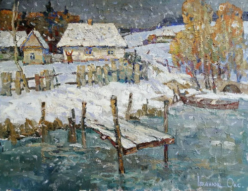 Oil painting First snow Kalenyuk Oksana