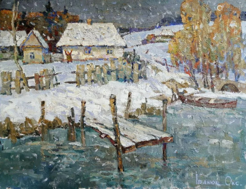 Oil painting First snow Kalenyuk Oksana