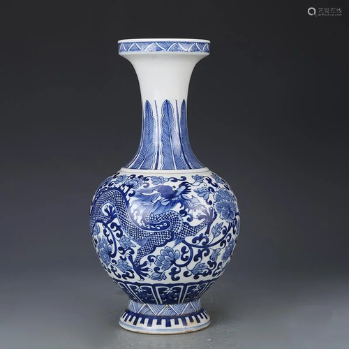 Qing dynasty Kang Xi blue glaze bottle with dragon