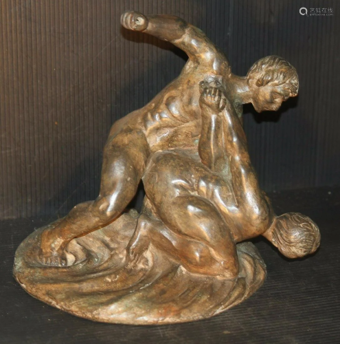 Bronze Statue on heavy marble stone base Vintage Old