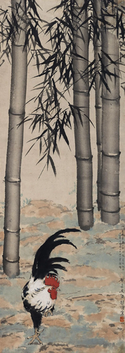 Chicken and bamboo painting by Xu Bei Hong