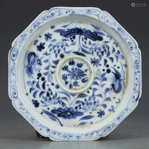 Yuan dynasty blue glaze mini plate with mandarin duck
