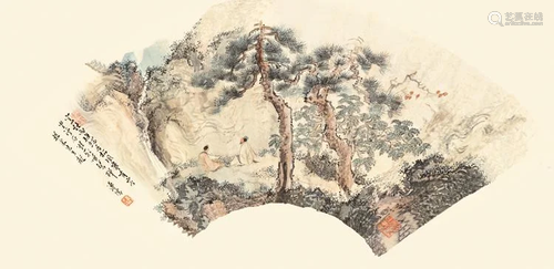 Qing dynasty Fan page with landscape painting by Fu Ru