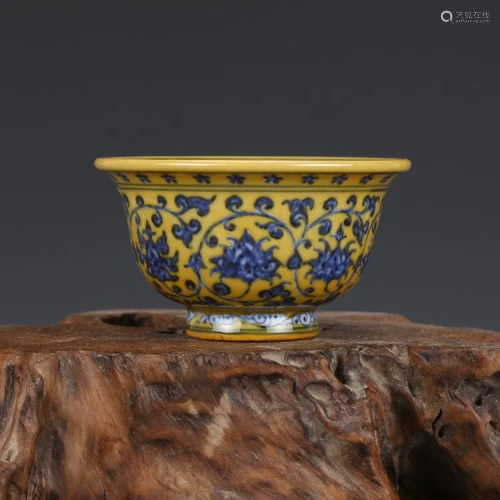 Ming dynasty yellow bowl with tangled flower painting