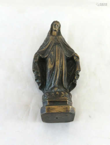 Figurine Bronze Antique Madonna With Long Clothing