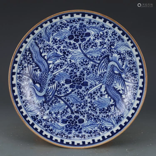 Qing dynasty Kang Xi blue glaze plate with phoenix