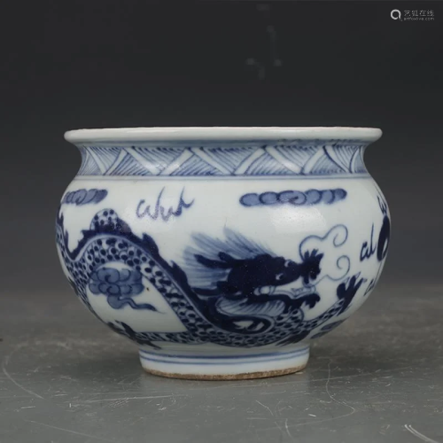 Qing dynasty blue glaze mini pot with dragon painting