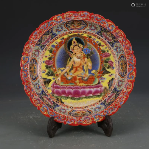 Qing dynasty colorful enamel plate with 'Thangka'