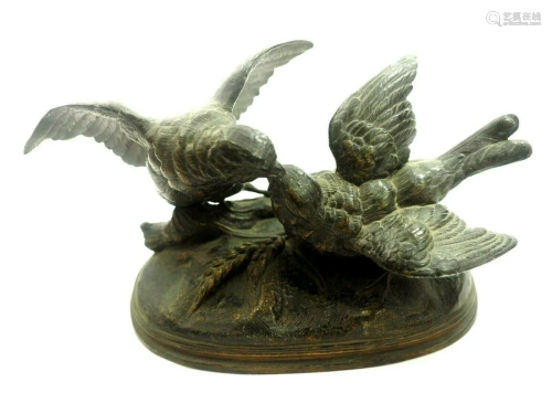 Antique European Bronzed Sculpture of Two Sparrow's