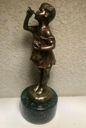 Crizaro Vintage Bronze Sculpture - Girl Blowing Bubbles