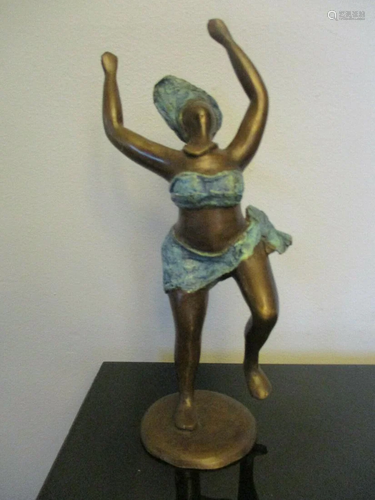 Vintage Burkina Faso Bronze African Woman Dancer Statue