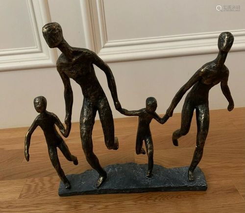 Antique Bronze Family Of Four Hands Sculpture