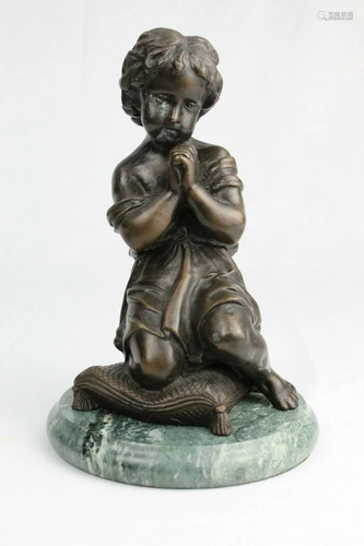 Vintage Bronze Sculpture Child Praying on a Pillow