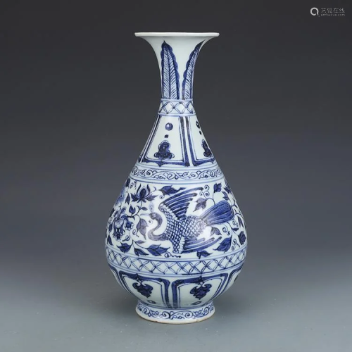 Yuan dynasty blue glaze bottle with pheonix painting