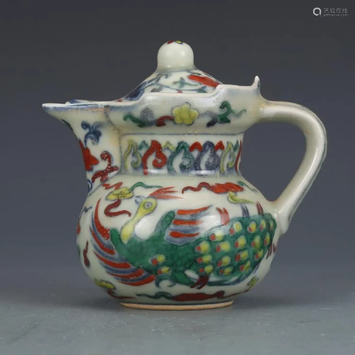 Ming dynasty teapot with peacock painting