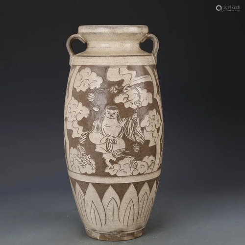 Song dynasty kiln double eared pot carve with character