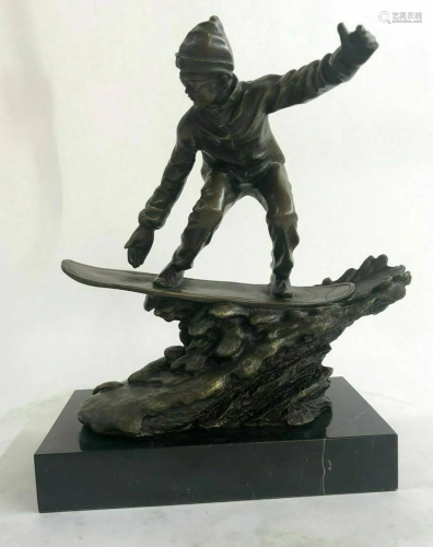 Original Signed DOWNHILL SNOW SKIER Mid-Century Bronze