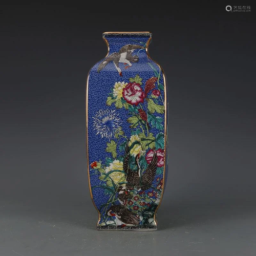 Qian Long blue base square bottle with flower and bird