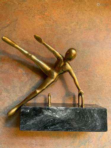 Vintage Abstract Art Gymnast On Pommel Horse Brass