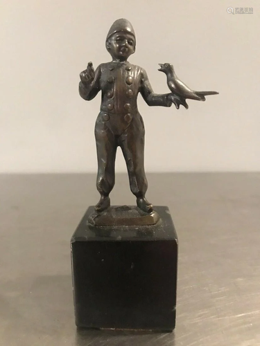 Vintage or Antique Art Deco Boy with Bird Bronze