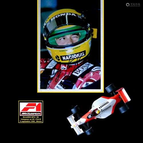 Ayrton SENNA. Photo couleur dédicacée par Ayrton Senna, acco...