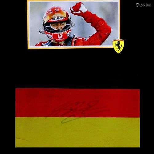 Michael SCHUMACHER. Photo couleur accompagné d' un drapeau a...