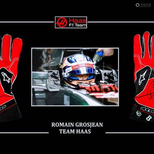 Romain GROSJEAN. Photo couleur avec paire de Gants (replica)...