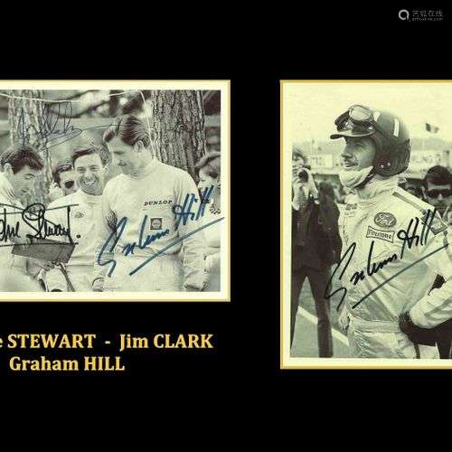 Jackie STEWART, Jim CLARK et Graham HILL. Ensemble de 2 phot...