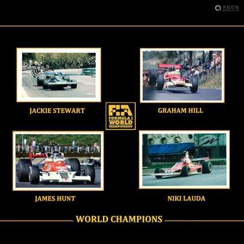 Jackie STEWART, Graham HILL, James HUNT et Niki LAUDA. Ensem...