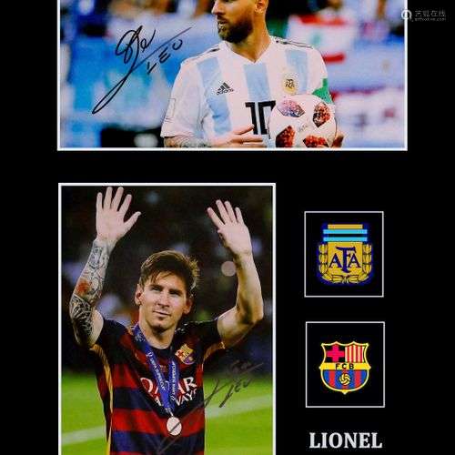 Lionel MESSI. Ensemble de 2 photos dédicacées par Lionel Mes...