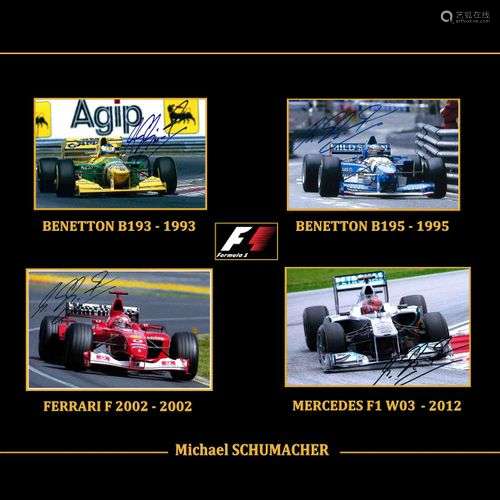 Michael SCHUMACHER. Ensemble de 4 photos couleur dédicacées ...