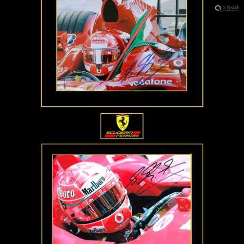 Michael SCHUMACHER. Ensemble de 2 photos couleurs dédicacées...