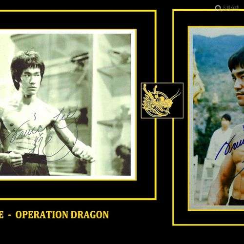 Bruce LEE. Ensemble de 2 photos dédicacées par Bruce Lee, un...
