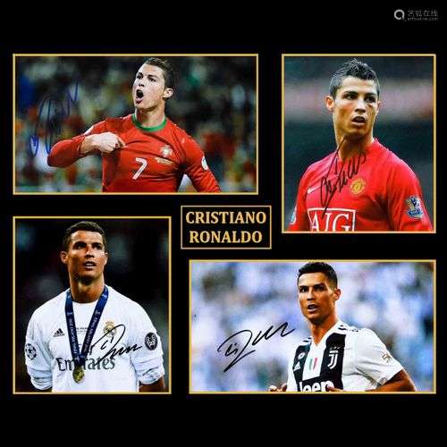 Cristiano RONALDO. Ensemble de 4 photos couleur dédicacées p...