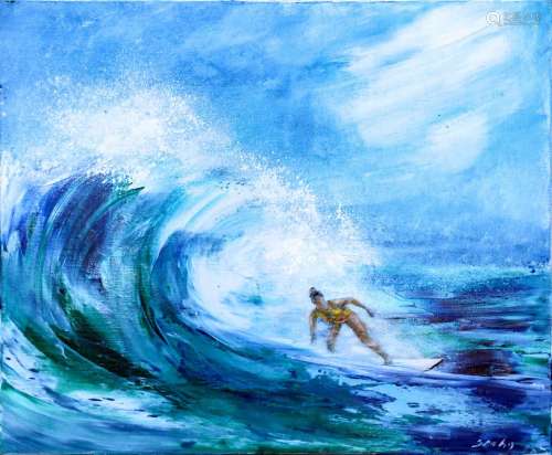 Victor SPAHN (né en 1949). Surf. Huile sur toile. Signé en b...