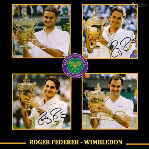 Roger FEDERER. Ensemble de 4 photos couleur dédicacées par R...