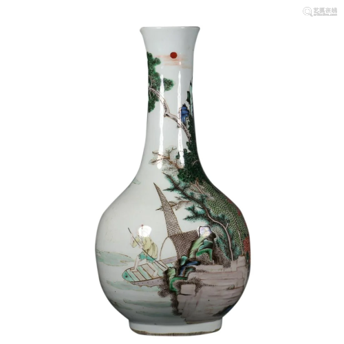 FAMILLE-VERTE 'FIGURE AND LANDSCAPE' PEAR-FORM VASE