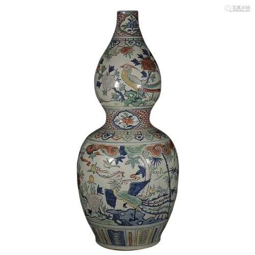 FAMILLE-VERTE 'PHOENIX AND PEONY ' DOUBLE-GOURD VASE