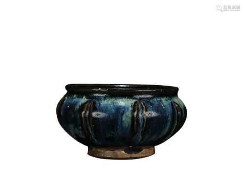 LUSHAN WARE BLUE-SPLASHED BLACK-GLAZED CUP