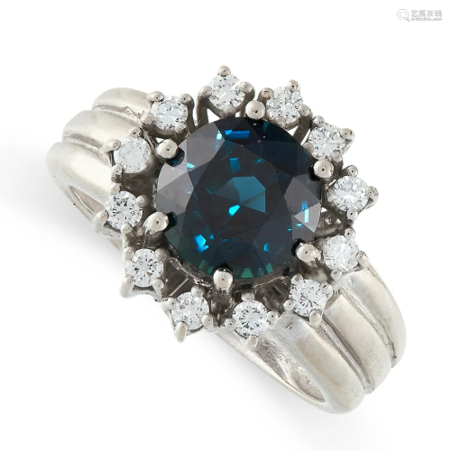 A SAPPHIRE AND DIAMOND RING in 18ct white gold, in