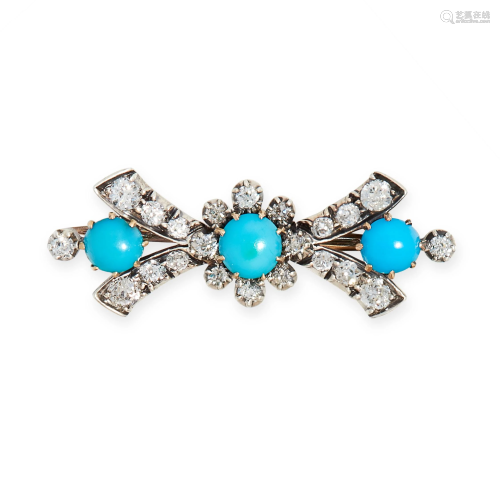 AN ANTIQUE TURQUOISE AND DIAMOND BROOCH, 19TH CE…