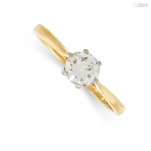 A SOLITAIRE DIAMOND RING in 18ct yellow gold and