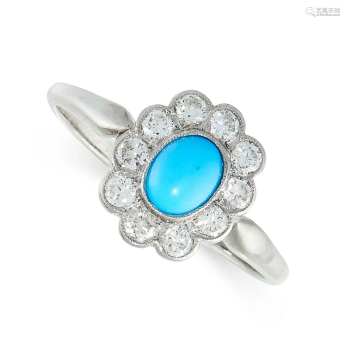 A VINTAGE TURQUOISE AND DIAMOND DRESS RING in 14ct