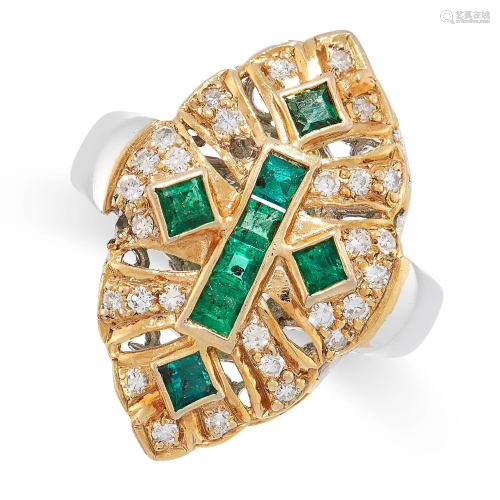 AN EMERALD AND DIAMOND RING in 18ct white gold and
