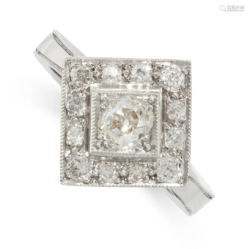 A DIAMOND DRESS RING the square face set with a central