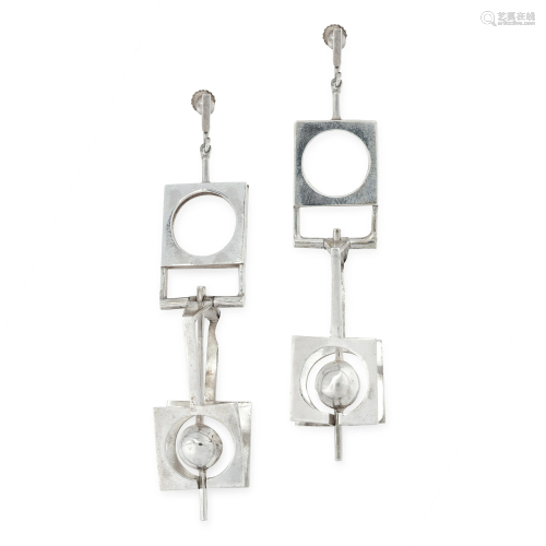 A PAIR OF VINTAGE KINETIC EARRINGS in silver, the